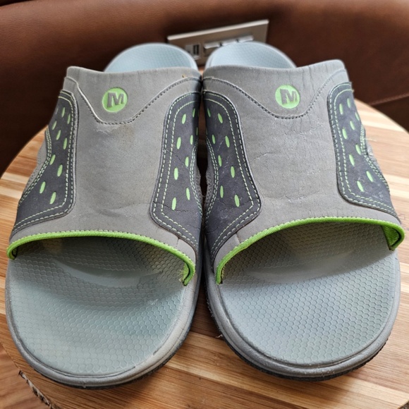 Merrill Men's rugged Castle Rock/Kiwi waterproof slide sandals, EUC, size 14 - Picture 4 of 16